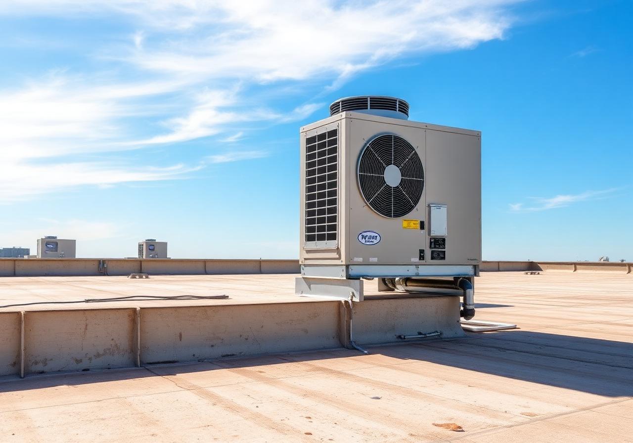 Commercial rooftop HVAC unit on a Texas commercial building